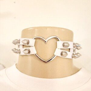 💓Vegan Harajuku Leather Spiked White Heart Punk Collar Choker Necklace💓
